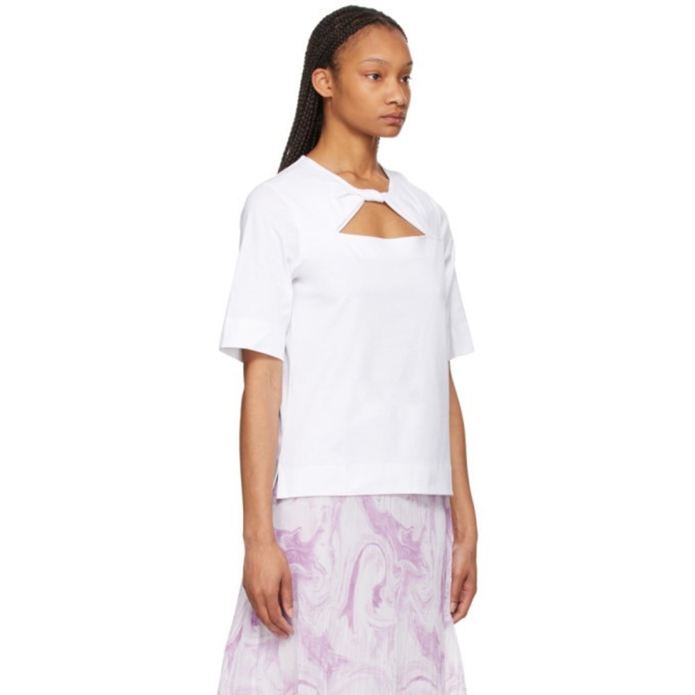 Ganni twist white t shirt top organic cotton twist front cut out size medium